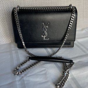 YSL Medium Sunset Bag Black with Silver